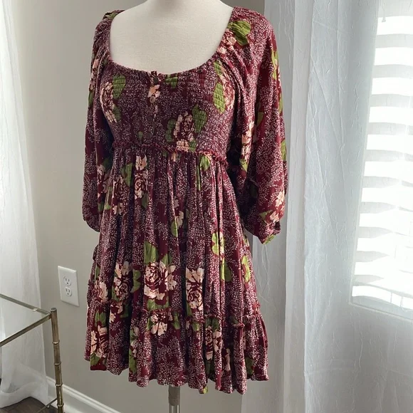 Free People Summer Picnic Printed Mini Dress Raisin Combo Brown Floral Brown - Picture 6 of 11